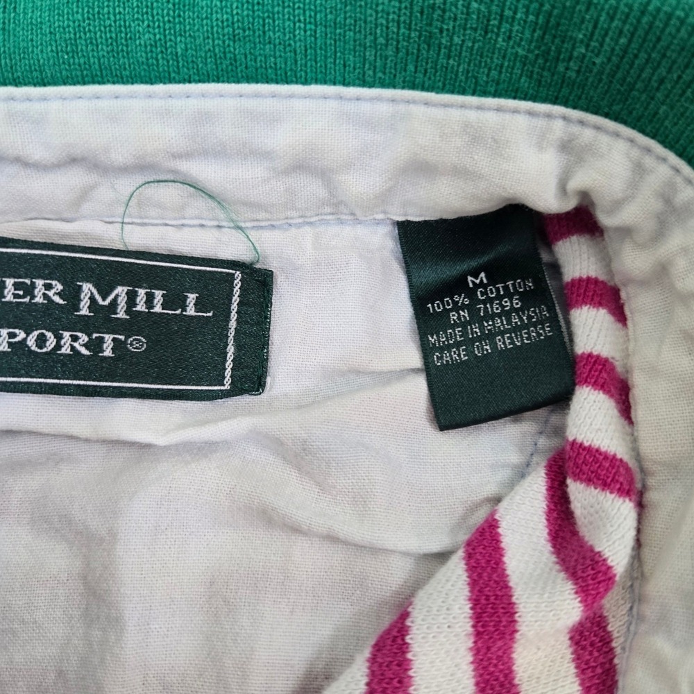 Vint 90s Water Mill Sport Polo Shirt Mens M Pink Green Striped Boxy Grandpacore - Picture 5 of 10